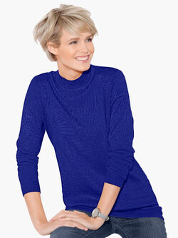 Дамски пуловер полуполо в кралско синьо