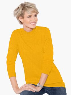 Дамски пуловер полуполо в есенно жълто