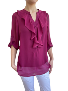 Дамска риза с къдри в цвят бордо