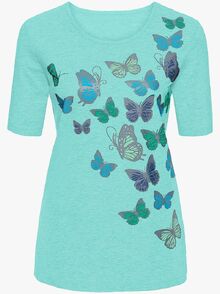 Дамска блуза цветни пеперуди в свежо зелено