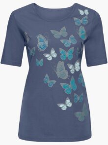 Дамска блуза в синя гама десен пеперуди