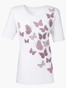 Дамска блуза в бяло десен летни пеперуди