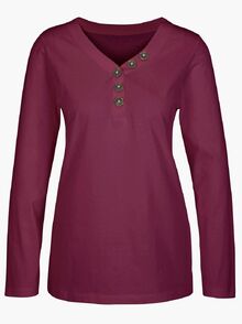 Дамска блуза с големи декоративни копчета и дълъг ръкав в цвят старо вино