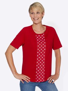 Червена дамска блуза с гарнитура на точки