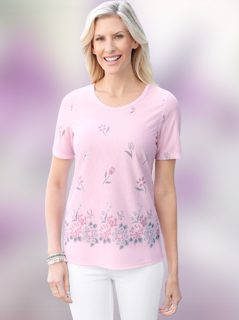 Нежно розова дамска блуза с лек принт на лалета