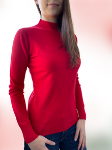 Дамски пуловер полуполо в коралено червено