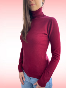 Дамско поло с дълъг ръкав в цвят бордо