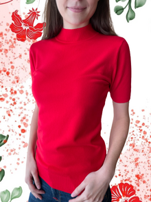 Дамска блуза полуполо с къс ръкав в червено