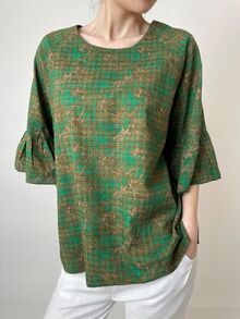 Дамска блуза от памучна материя с 3/4 ръкав в тъмно зелен цвят