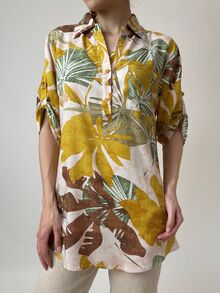 Дамска риза от памучна материя десен жълти листа