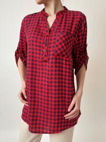 Дамска риза от памучна материя десен ситно червено-черно каре
