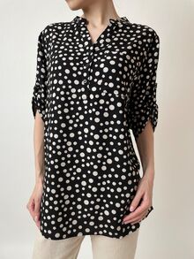 Дамска риза от памучна материя черна на бели точки