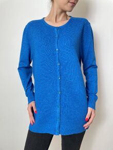 Дамска жилетка с кашмир, релефна плетка, обло деколте, цвят кралско синьо