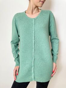 Дамска жилетка с кашмир, релефна плетка, обло деколте, цвят зелен, мента