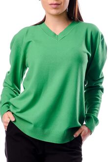 Дамски пуловер с кашмир с остро деколте в светло зелено