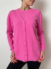 Дамска жилетка с остро деколте, размери S M L XL 2XL, фино плетиво, бебешко розово