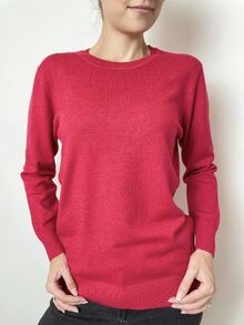 Дамски пуловер с кашмир, обло деколте, червен бордо