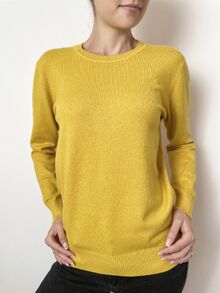 Дамски пуловер с кашмир, обло деколте, цвят есенно жълто