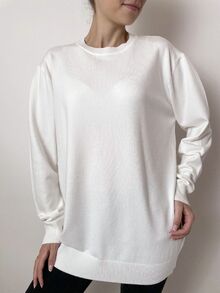Дамски пуловер с кашмир, обло деколте, бял