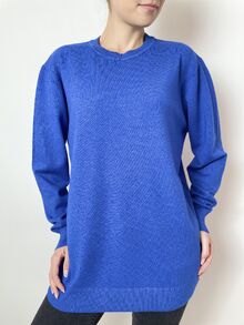 Дамски пуловер с кашмир, обло деколте, цвят кралско синьо