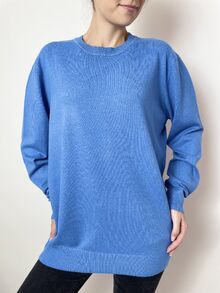 Дамски пуловер с кашмир, обло деколте, цвят синьо деним
