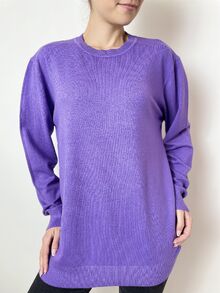 Дамски пуловер с кашмир, обло деколте, лилав