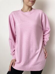 Дамски пуловер с кашмир, обло деколте, розов