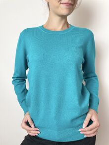 Дамски пуловер с кашмир, обло деколте, цвят електрик