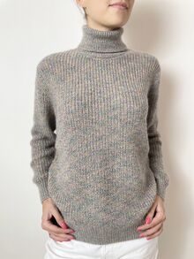 Дамски пуловер поло с дълъг ръкав, дебела плетка, в сив цвят