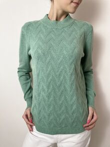 Дамски пуловер полуполо от по-дебела прежда с кашмир, плетка с шарка в цвят мента