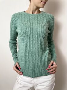 Дамски пуловер от по-дебела прежда, плетиво с шарка в цвят мента