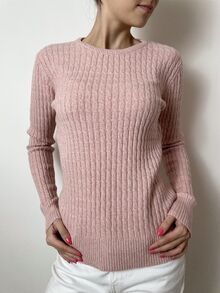 Дамски пуловер от по-дебела прежда, плетиво с шарка в цвят пепел от рози