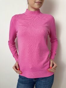 Дамски пуловер полуполо с дълъг ръкав, цвят барби