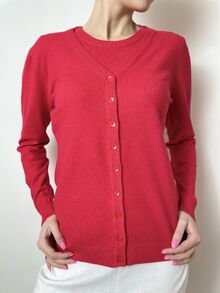 Дамски комплект блуза с къс ръкав и жилетка, гладка плетка, кашмир, червен цвят