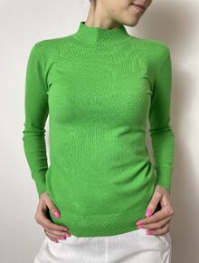 Дамски пуловер полуполо в наситено зелено
